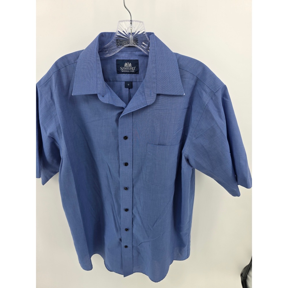 Stafford Wrinkle Free Mens Blue Short Sleeve Button Down Shirt Size 16